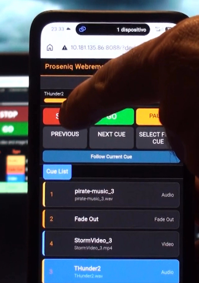 Proseniq Webremote being operated directly on a smartphone during a live production