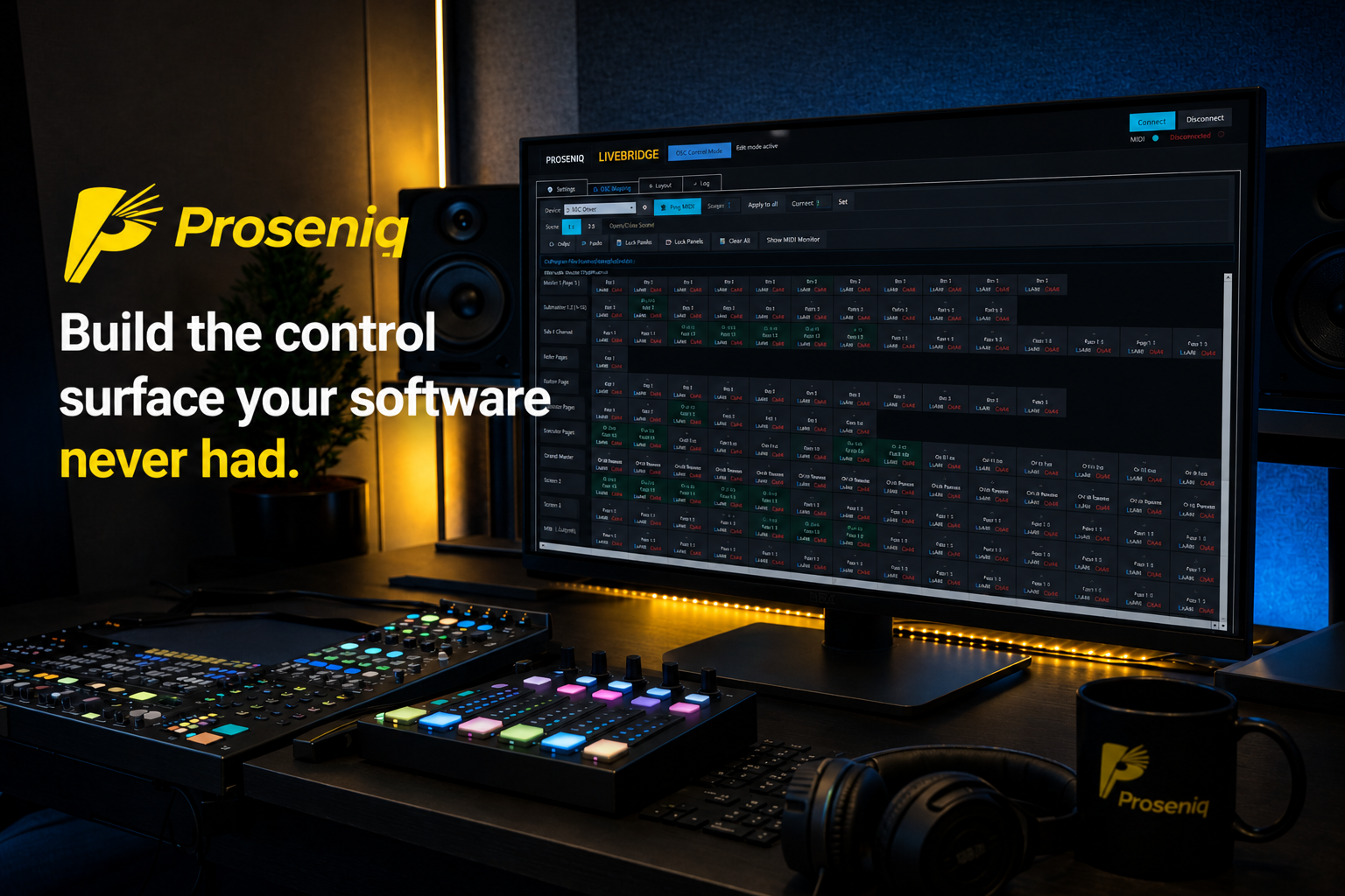 Proseniq LiveBridge MIDI show control software for OSC and WebRemote workflows